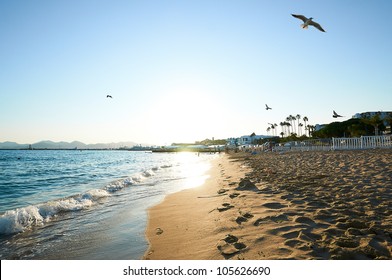 Beach And Mediterranean Sea In A Summer Day, Cannes, France