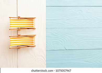 Beach miniature of colored wooden backgrounds and sun loungers - Powered by Shutterstock