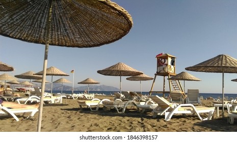 Beach With Mountain Views, Mediterranean Coast Near The Turkish City Of Dalaman