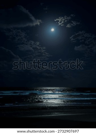 A beach at night with the ocean in the background. The sky is cloudy and the stars are visible