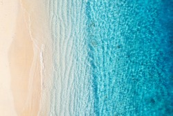 Beach And Ocean As A Background From Top View. Azure Water Background From Top View. Summer Seascape From Air. Gili Meno Island, Indonesia. Travel - Image