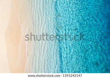 Beach and ocean as a background from top view. Azure water background from top view. Summer seascape from air. Gili Meno island, Indonesia. Travel - image