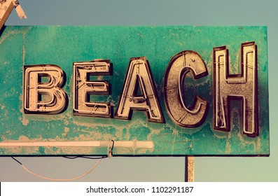 BEACH Old Vintage Sign Or Rusty Iron Signage