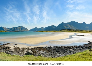 Moskenesøya Beach Panoramic View. Lofoten Island.