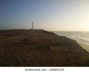 The Beach And The Pharos In The Sahara Morroco In The City Of DAKHLA