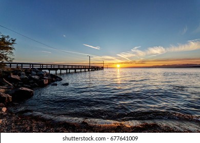 Beach and pier at sunset, Surrey, BC, Canada