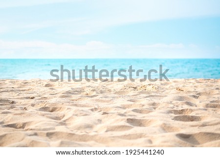 Beach Sand on Sea Shore Summer with White Sky,Water Wave Ocean seascape Beautiful,Smooth Blue Sky Nature,Tourism Vacation Relax Travel Tropical Holidays,Bay at Coast Natural Sun Day Season Island.