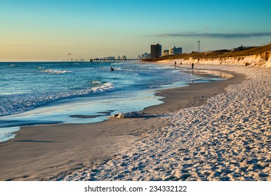 Beach Scene In Panama City Beach Florida At Sunset