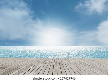 Beach Scene With Wooden Floor,Dramatic Look - Powered by Shutterstock