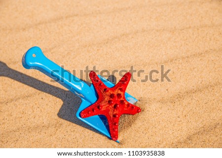 Similar – Image, Stock Photo Sandy beach with toy shovel and starfish