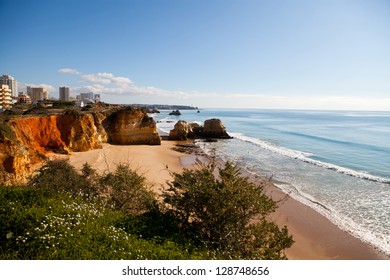 Beach in southern Portugal in Algarve holiday region
