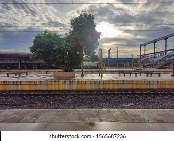 Beach Station -Chennai - India - November 2019: View Of A Tree In Platform Of A Railway Station