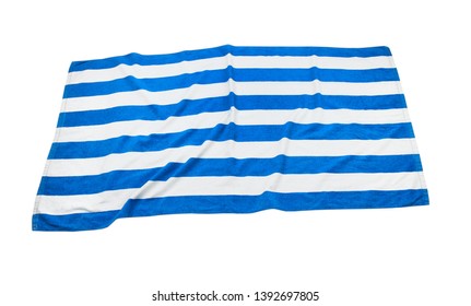 Beach Stripped Blue Empty Towel  Isolated On White.