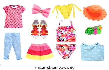 Beach Summer Baby Clothes Isolated.Child Clothing Set.