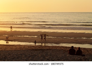 Beach At Sunset In Cornwall, UK 