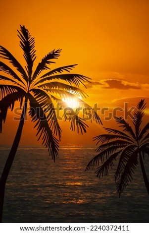 Beach Sunset Palm Tree Silhouette