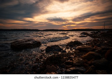 beach sunset with rocks