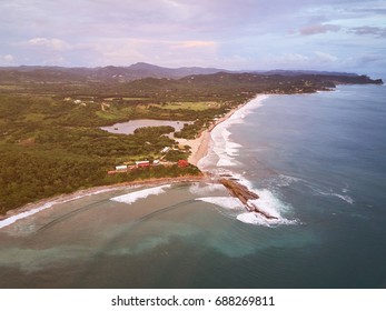 Beach For Surfing In Nicaragua Aerial Drone View. Santana Beach In Nicaragua