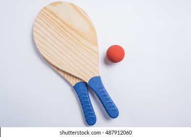 Beach Tennis, Beach Paddle Ball, Matkot. Beach Rackets And Ball, Overhead View.