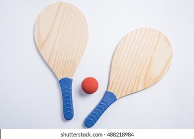 Beach Tennis, Beach Paddle Ball, Matkot. Beach Rackets And Ball, Overhead View.