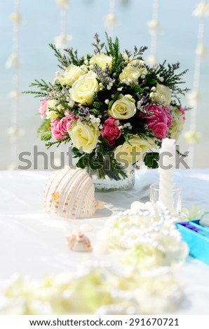 Beach Theme Table Setting Wedding Bouquets Stock Photo Edit Now