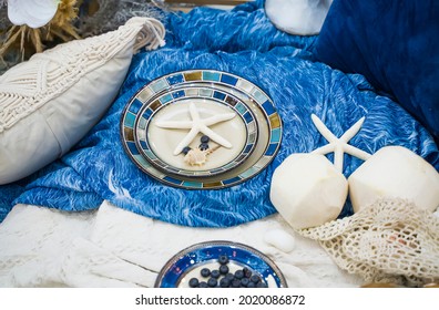 Beach Themed Ocean Wedding Reception Decorations. Party Centerpiece With Starfish