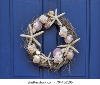 A Beach Themed Summer Door Wreath.