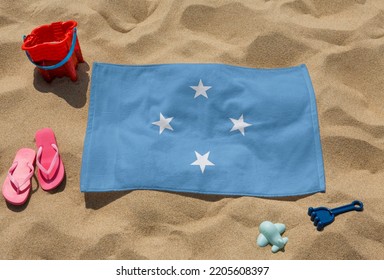 Beach Towel - Flag Of The Federated States Of Micronesia - Realistic Rendering With Texture