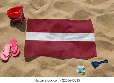 Beach Towel - Flag Of Latvia - Realistic Rendering With Texture