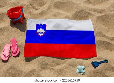 Beach Towel - Flag Of Slovenia - Realistic Rendering With Texture