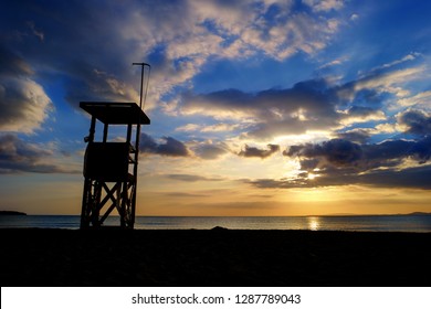 beach tower in sunset