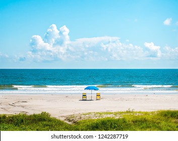 Beach Umbrella Beach Loungers On Galveston Stock Photo 1242287719 ...