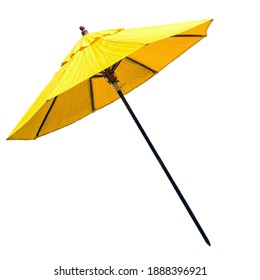 Beach Umbrella Sun Protection Yellow Fabric Isolated On White Background