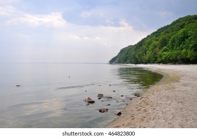 Beach view during cloudy summer day 