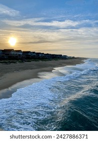 Beach view at sunset waves 