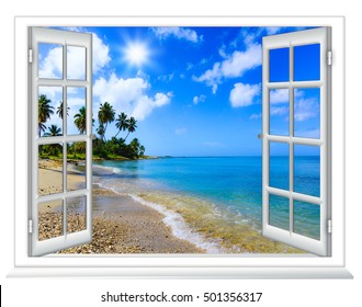 Beach View From The Window On The Island Of Sunny Summer Day