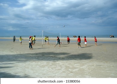 Beach Voleyball Game In Hua Hin South Thailand