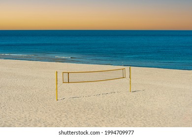 Beach Volleyball Court With An Ocean Background. Summer Sport Concept