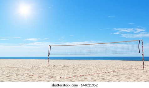 Beach a volleyball court at sea. Summer.