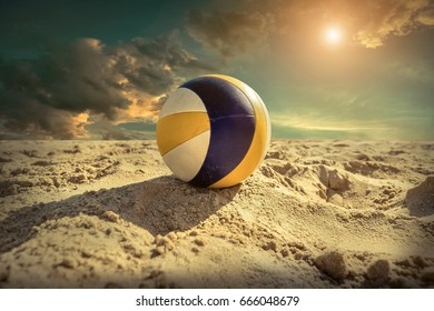 Beach Volleyball. Game ball under sunlight and blue sky. - Powered by Shutterstock