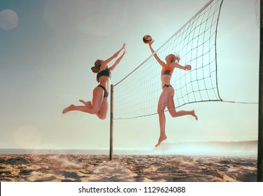
Beach volleyball on sunset