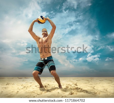 Similar – Summer holidays, man with snorkel and volley ball.