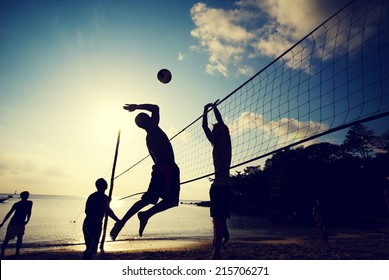 Beach Volleyball at sunset.