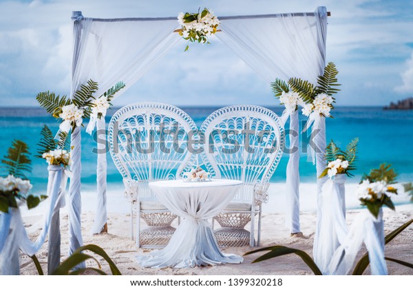 Beach Wedding Arch Gazebo Ceremonial Decorated Stock Photo Edit