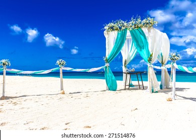 Beach Wedding Venue, Wedding Setup, Cabana, Arch, Gazebo Decorated With Flowers