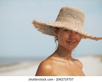 Beach Woman In Sun Hat On Vacation