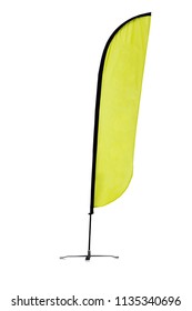  Beach Yellow Flag Isolated On White Background With Clipping Path.