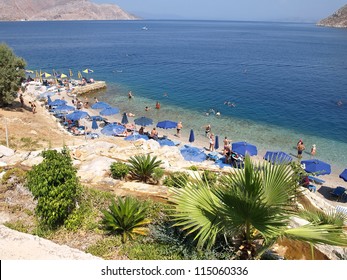 Beach In Yialos, Island Of Symi, Greece.