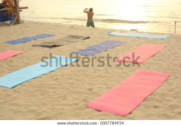 Beach Yoga Lesson Preparation Mat On Stock Photo Edit Now 1007784934