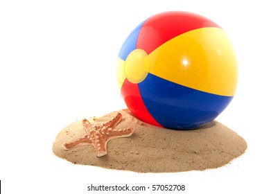 Beachball With Sand And Bucket For The Beach